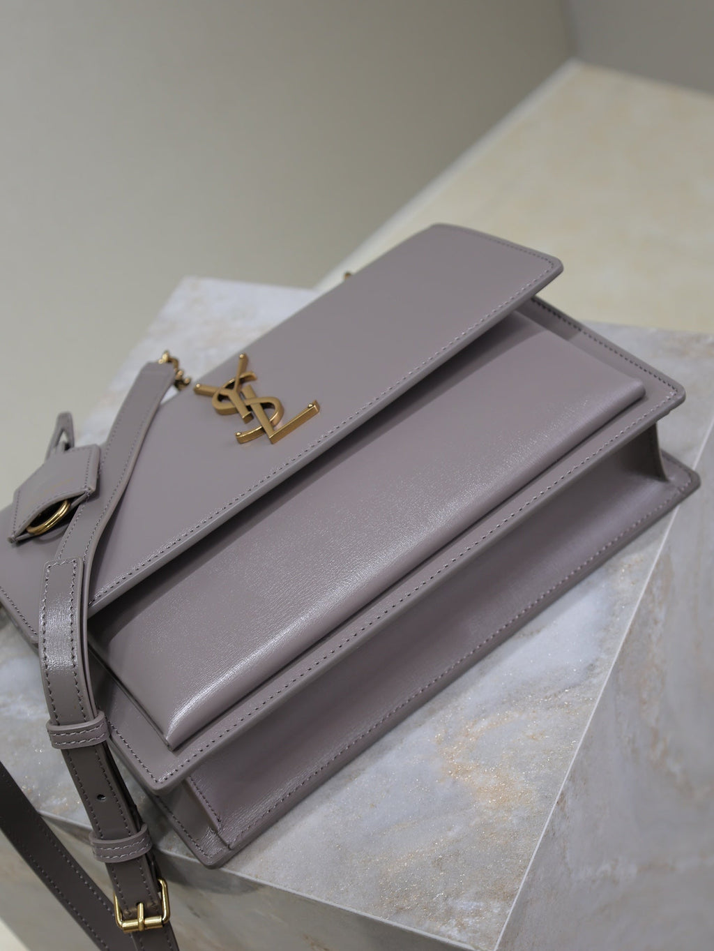 Saint Laurent 25S Sunset MM 25 in Grayish Purple Calfskin Gold Hardware Bag
