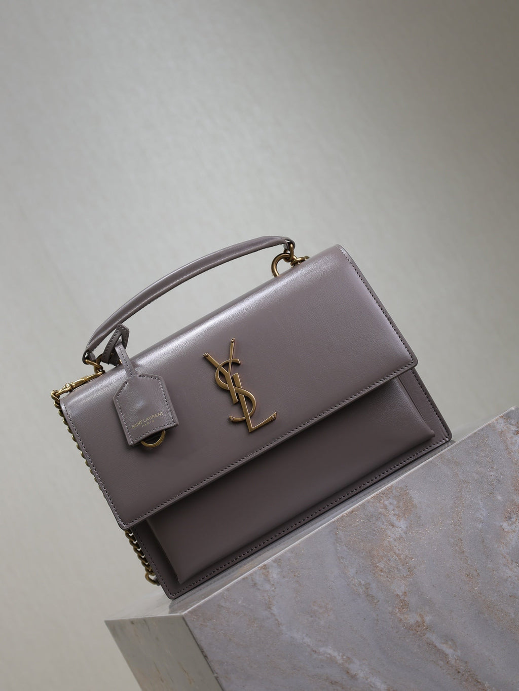 Saint Laurent 25S Sunset MM 25 in Grayish Purple Calfskin Gold Hardwre Bag