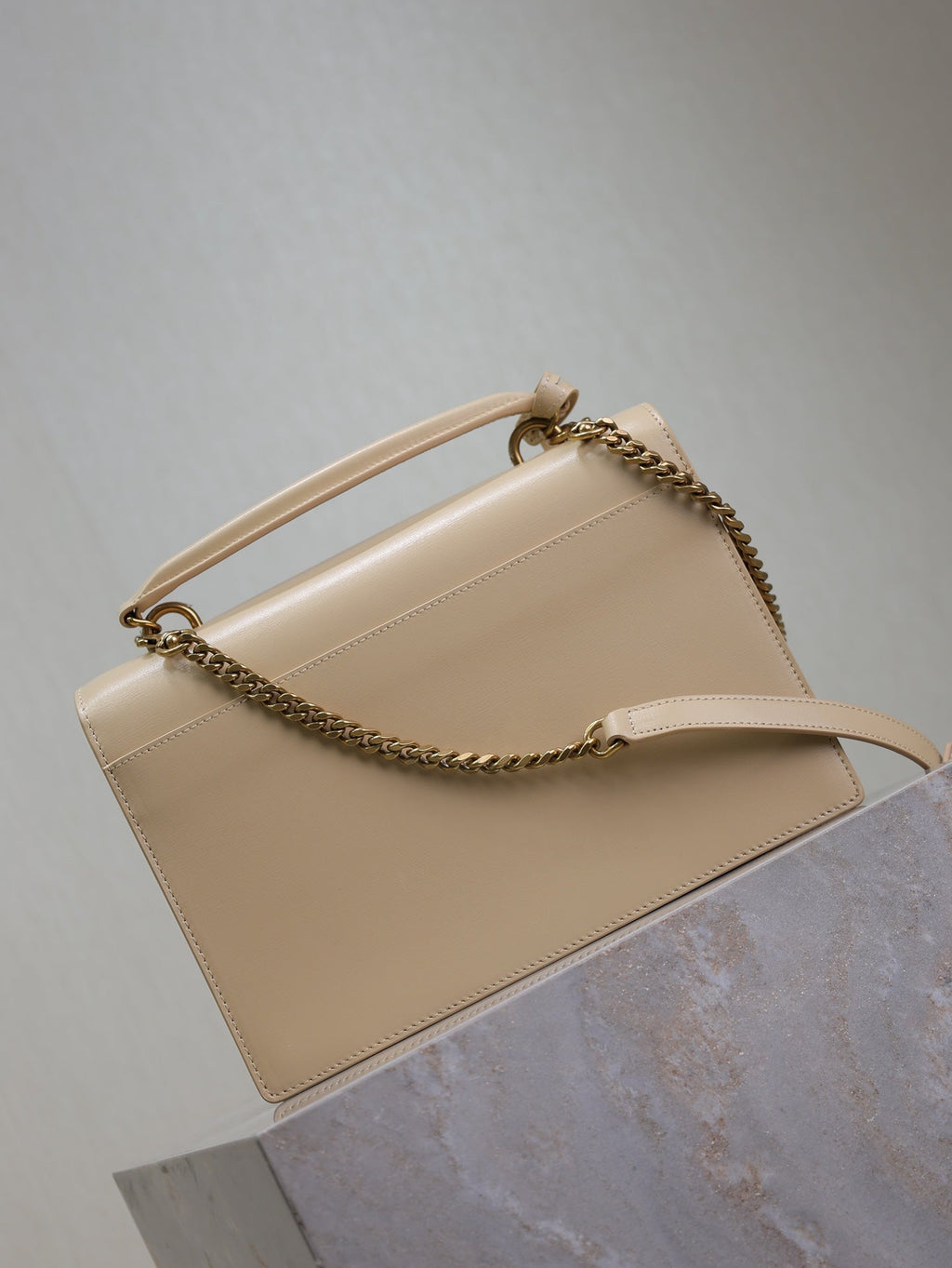 Saint Laurent 25S Sunset MM 25 in Nude Calfskin Gold Hardwre Bag