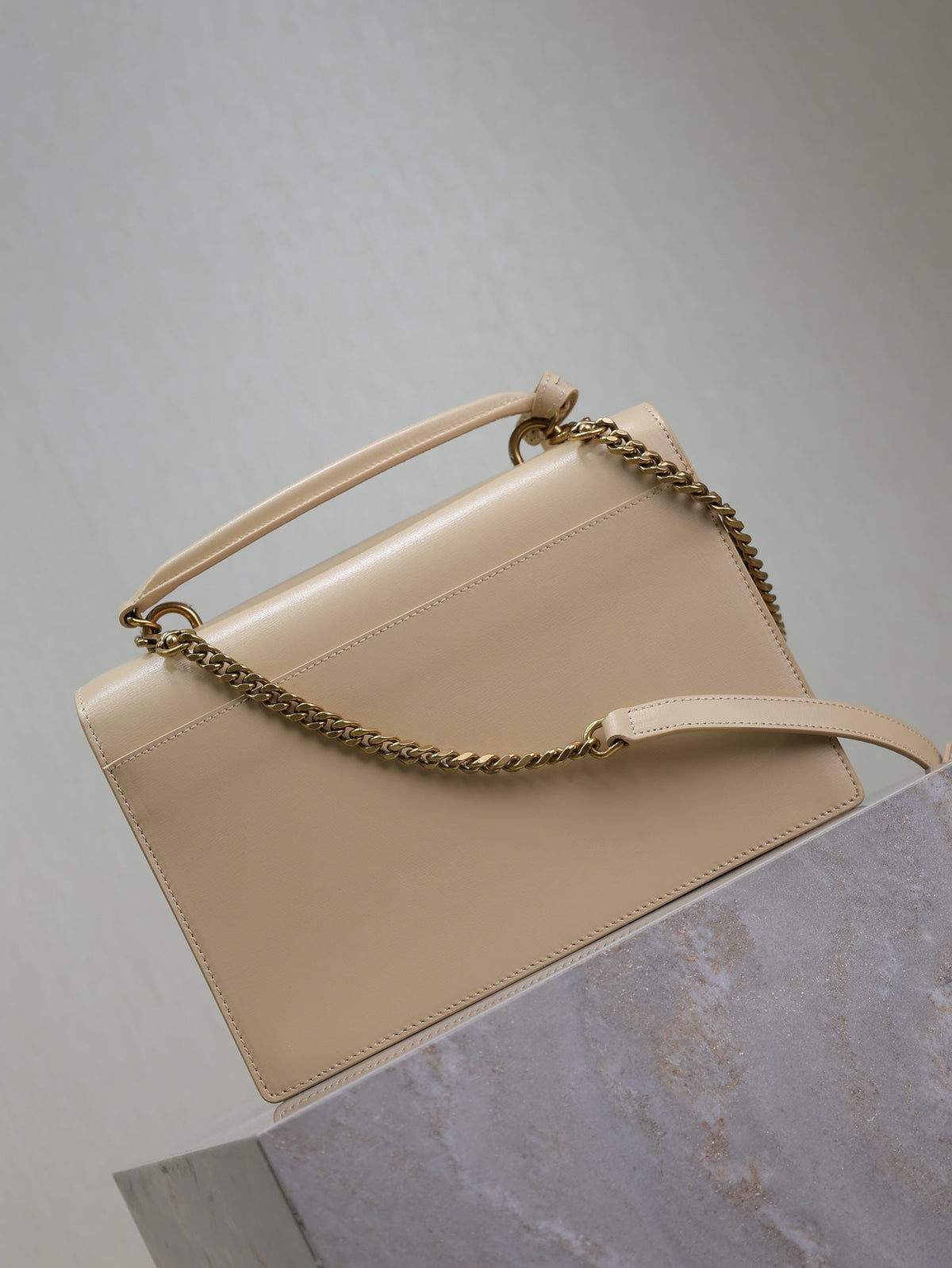 Saint Laurent 25S Sunset MM 25 in Nude Calfskin Gold Hardwre Bag