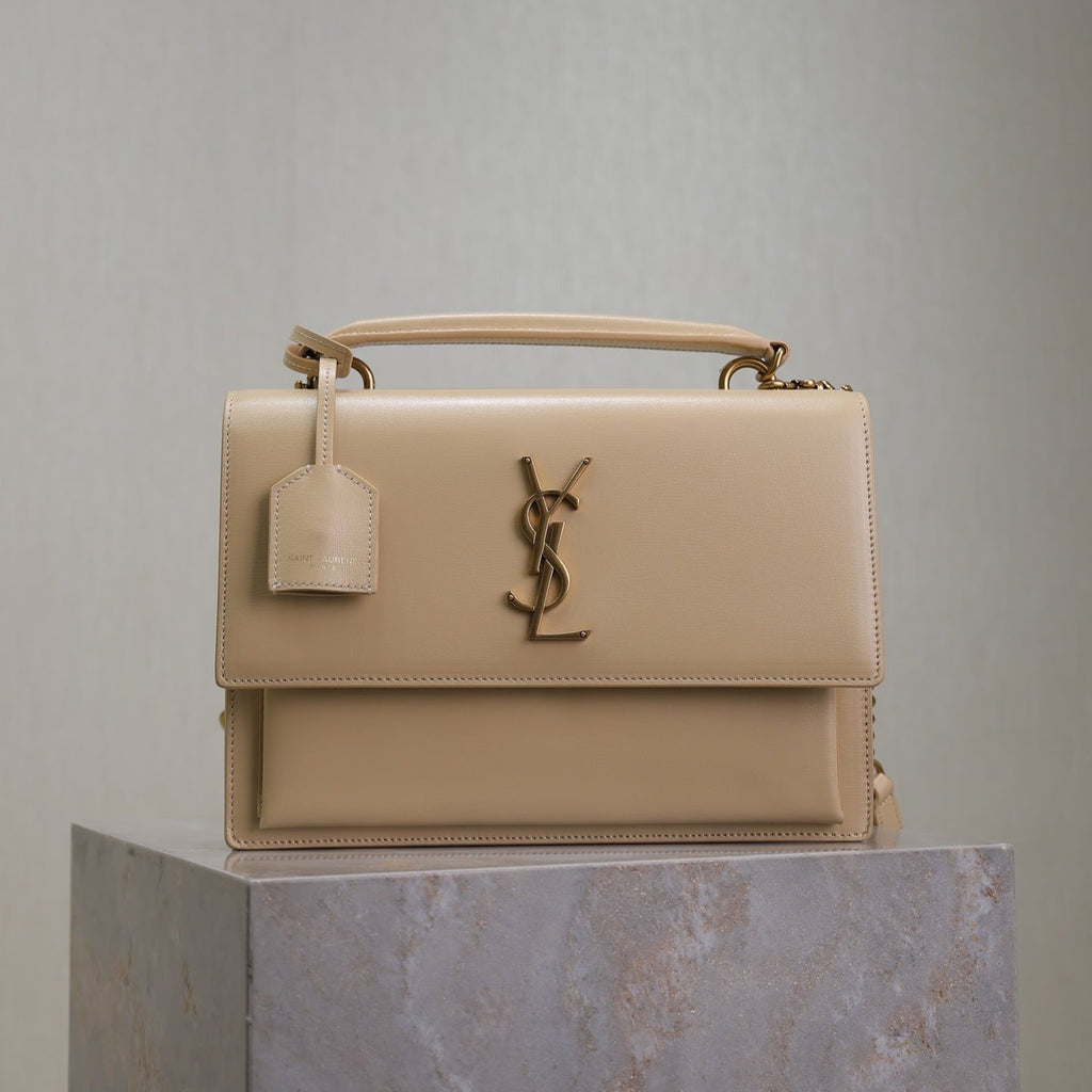 Saint Laurent 25S Sunset MM 25 in Nude Calfskin Gold Hardwre Bag