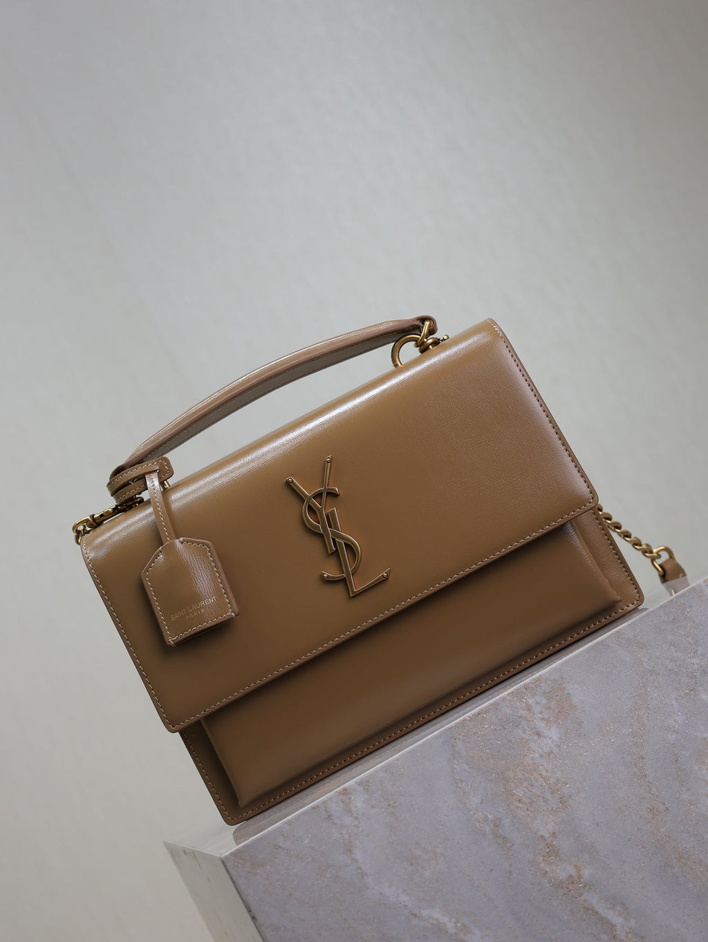 Saint Laurent 25S Sunset MM 25 in Fox Calfskin Gold Hardwre Bag