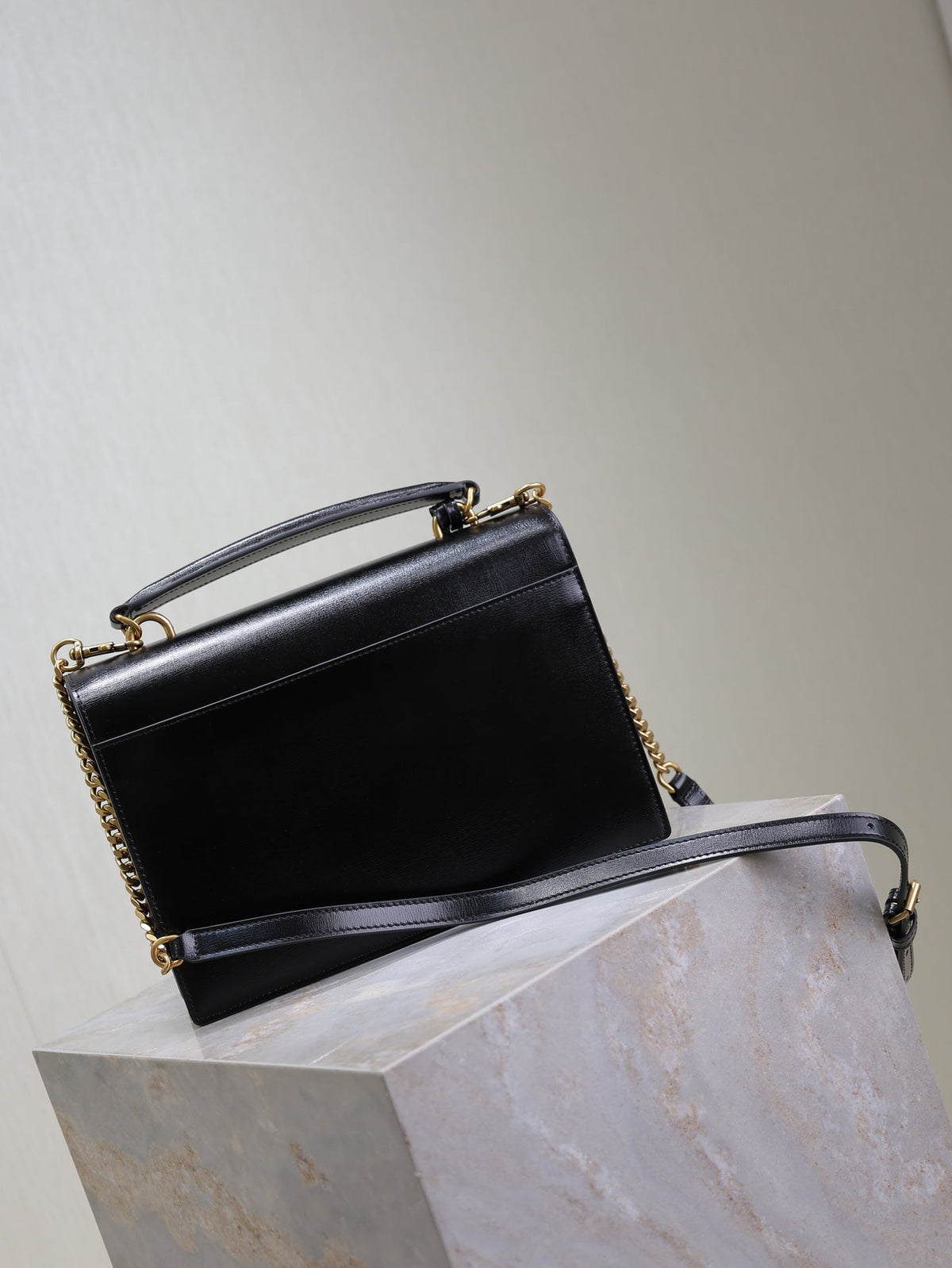 Saint Laurent 25S Sunset MM 25 in Black Calfskin Gold Hardwre Bag