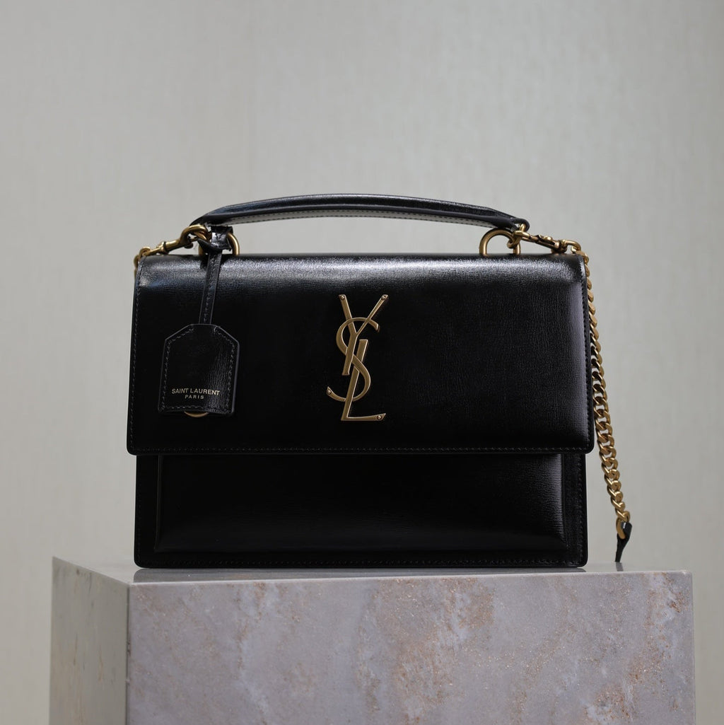 Saint Laurent 25S Sunset MM 25 in Black Calfskin Gold Hardwre Bag