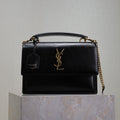 Saint Laurent 25S Sunset MM 25 in Black Calfskin Gold Hardwre Bag