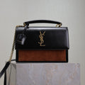 Saint Laurent 25S Sunset MM 25 in Black Calfskin and Caramel Suede Gold Hardwre Bag