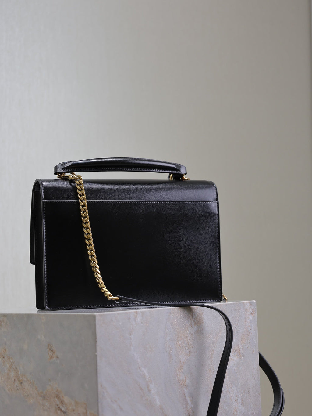 Saint Laurent 25S Sunset MM 25 in Black Calfskin and Caramel Suede Gold Hardwre Bag