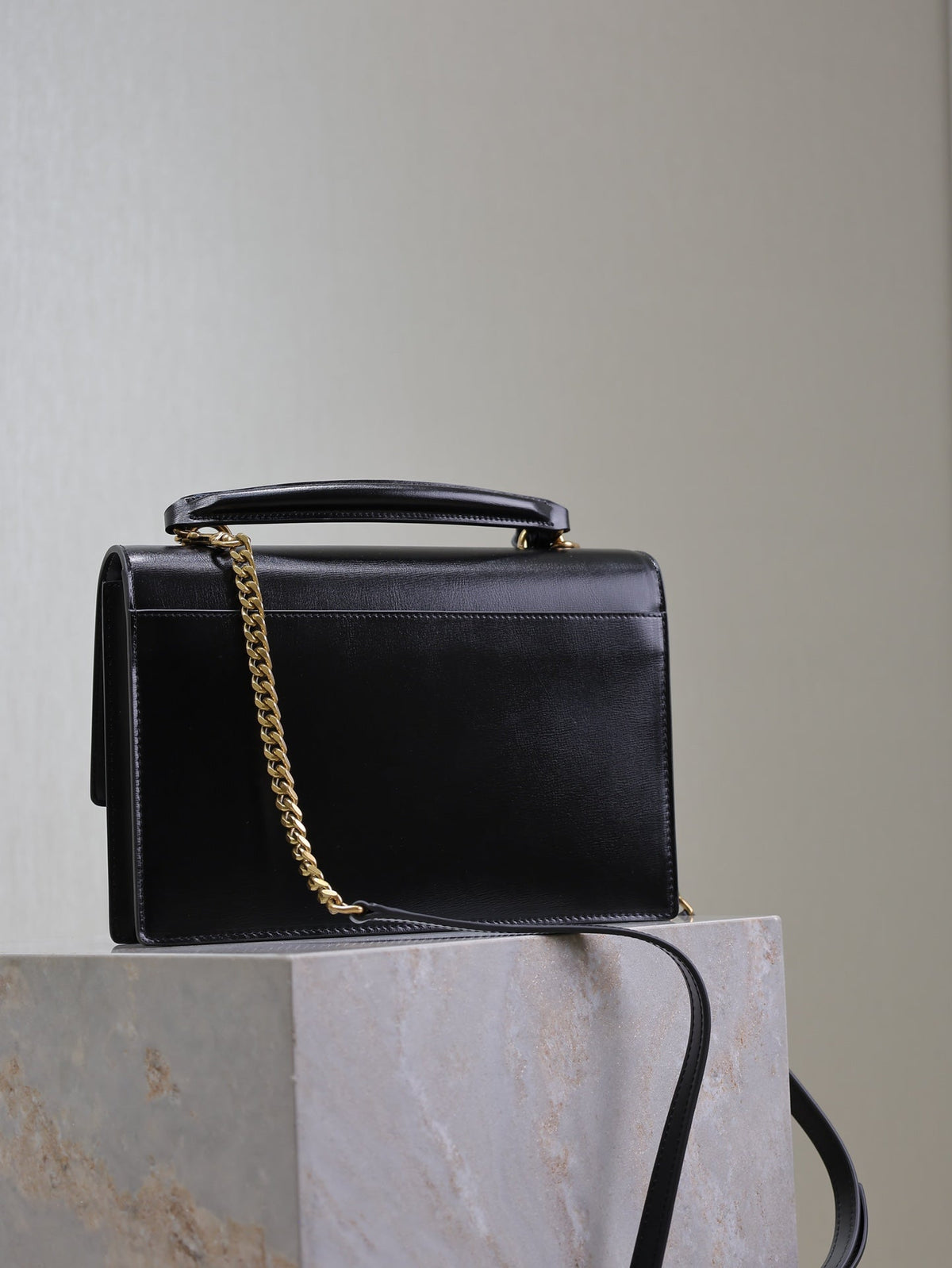 Saint Laurent 25S Sunset MM 25 in Black Calfskin and Caramel Suede Gold Hardwre Bag