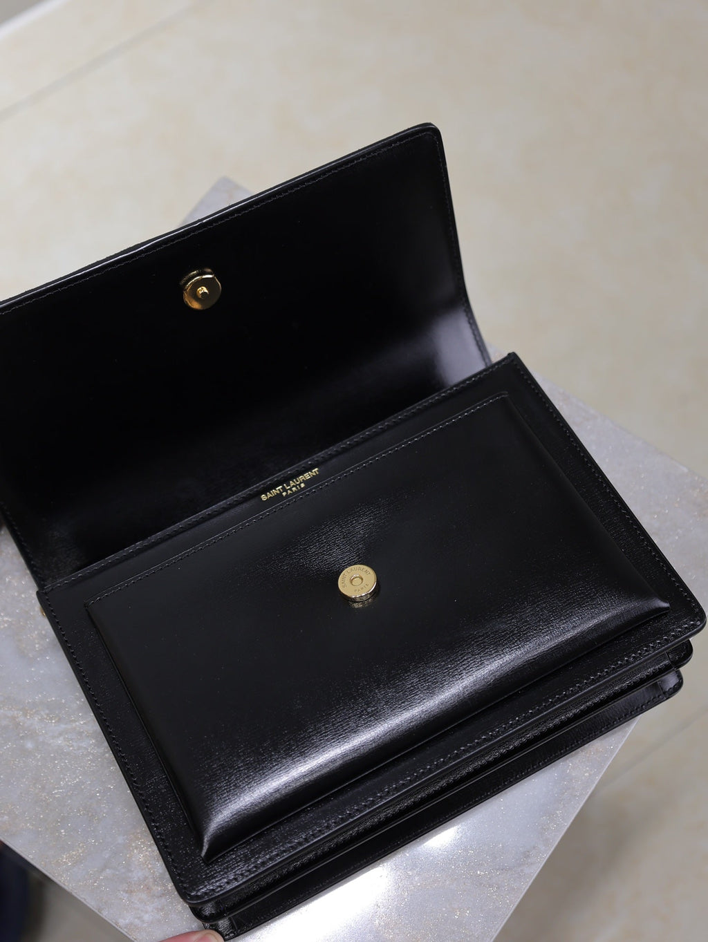 Saint Laurent 25S Sunset Bag 22 in Black Calfskin and Suede Gold Hardwre