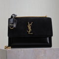 Saint Laurent 25S Sunset Bag 22 in Black Calfskin and Suede Gold Hardwre