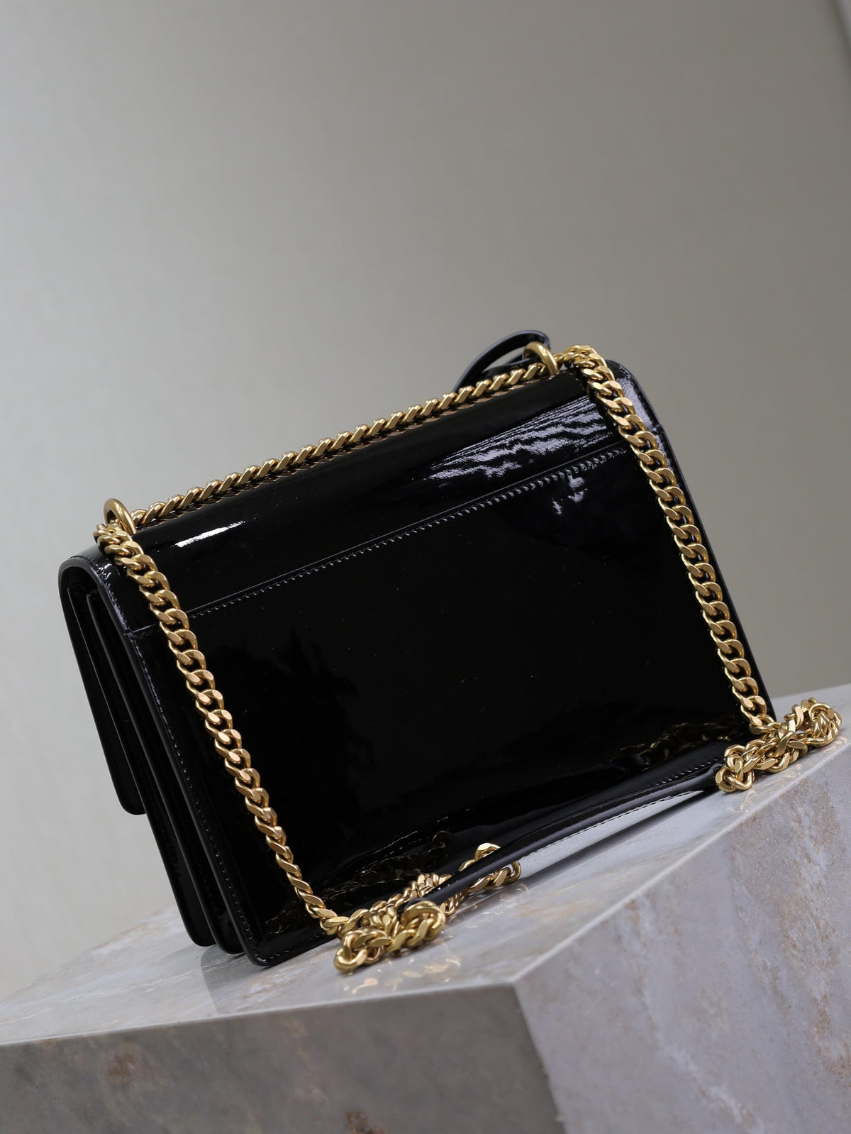 Saint Laurent 25S Sunset Medium 22 in Black Shiny Calfskin Gold Hardwre Bag