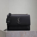 Saint Laurent 25S Sunset Medium 22 in Black Grained Calfskin Silver Hardwre Bag