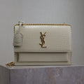Saint Laurent 25S Sunset Medium 22 in Ivory Crocodile-Embossed Shiny Calfskin Gold Hardwre Bag