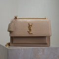 Saint Laurent 25S Sunset Medium 22 in Nude Crocodile-Embossed Shiny Calfskin Gold Hardwre Bag