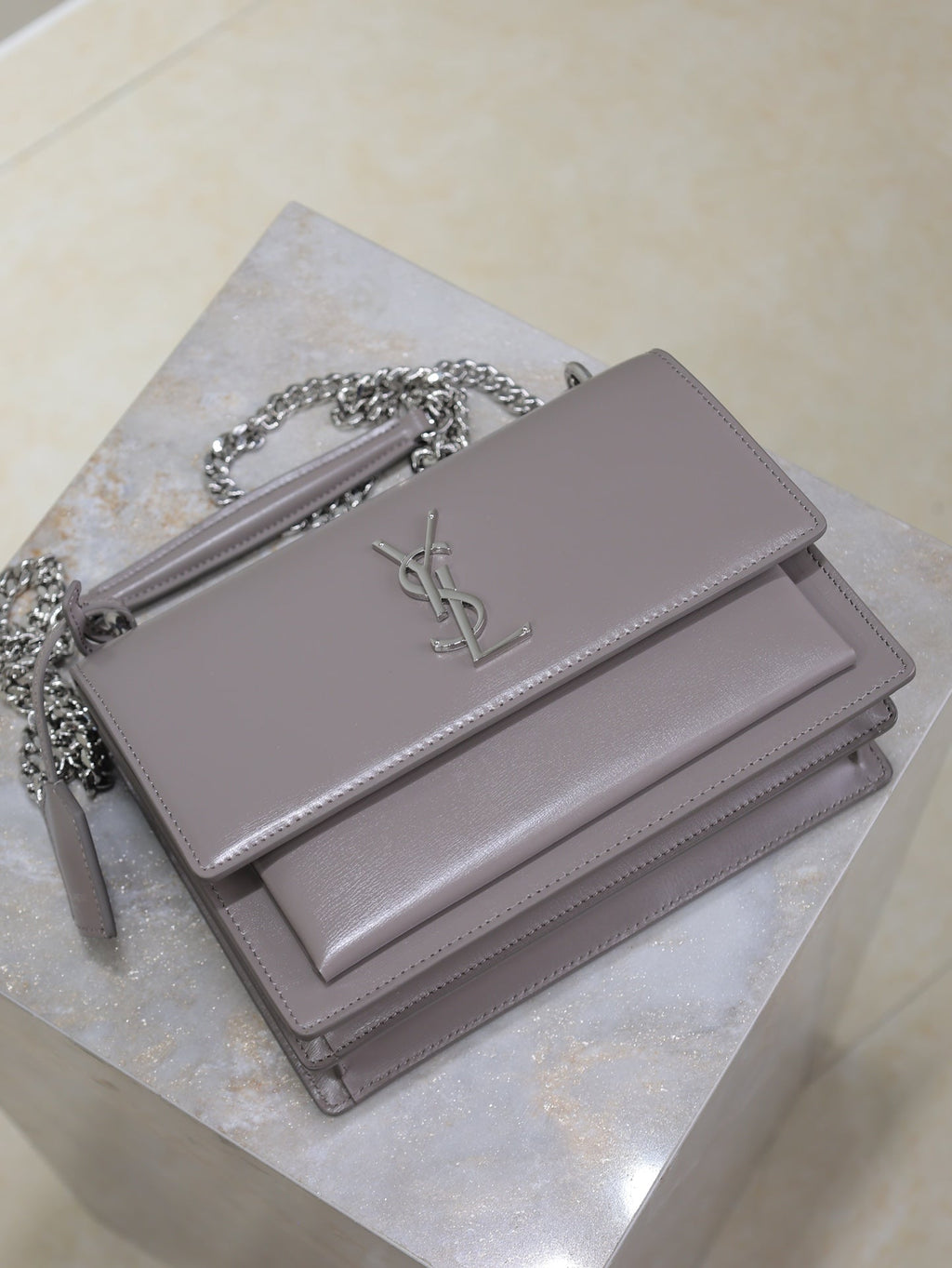 Saint Laurent 25S Sunset Bag 22 in Dark Purple Calfskin Silver Hardwre