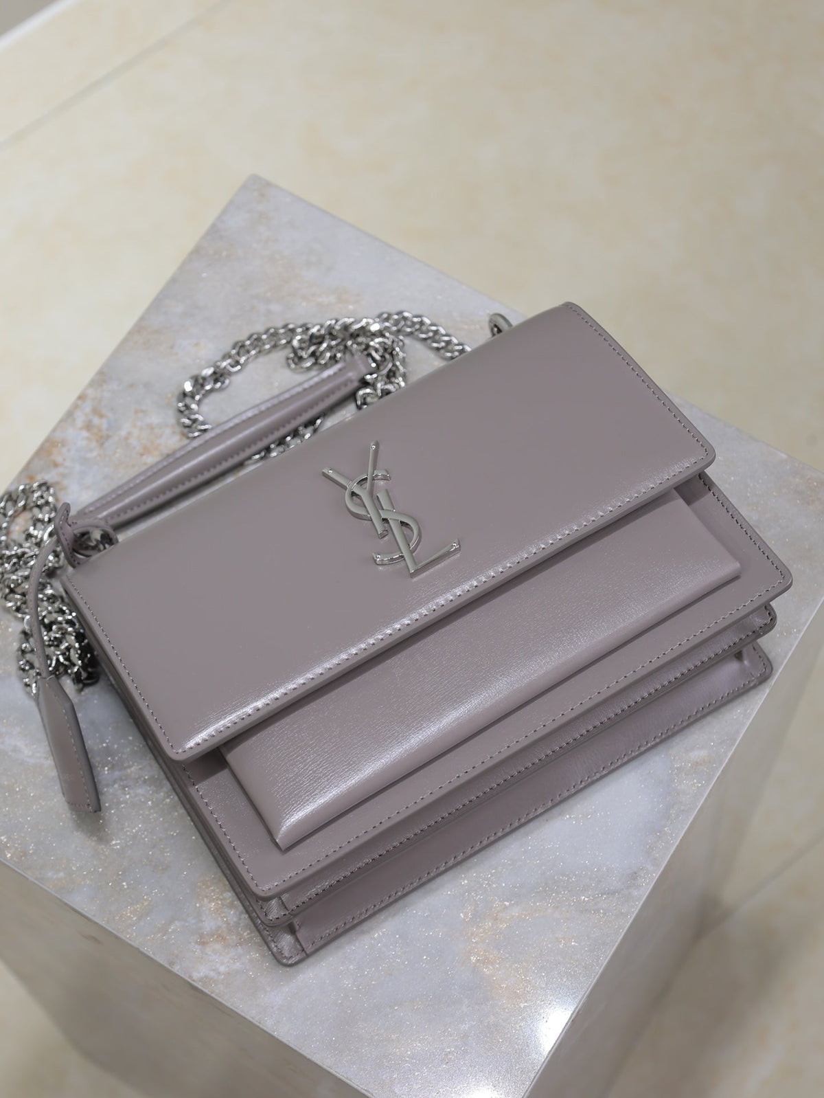 Saint Laurent 25S Sunset Bag 22 in Dark Purple Calfskin Silver Hardwre