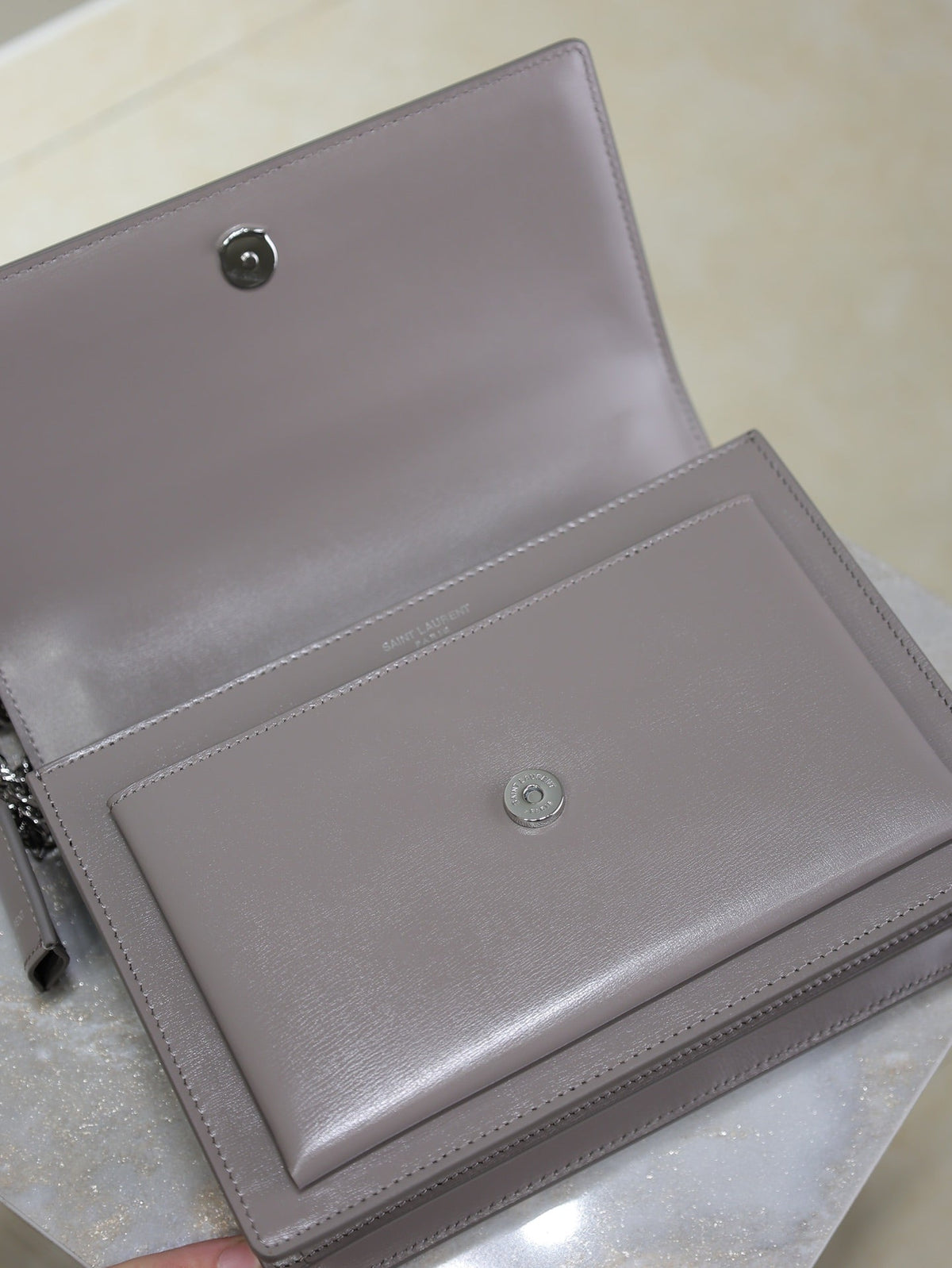 Saint Laurent 25S Sunset Bag 22 in Dark Purple Calfskin Silver Hardwre