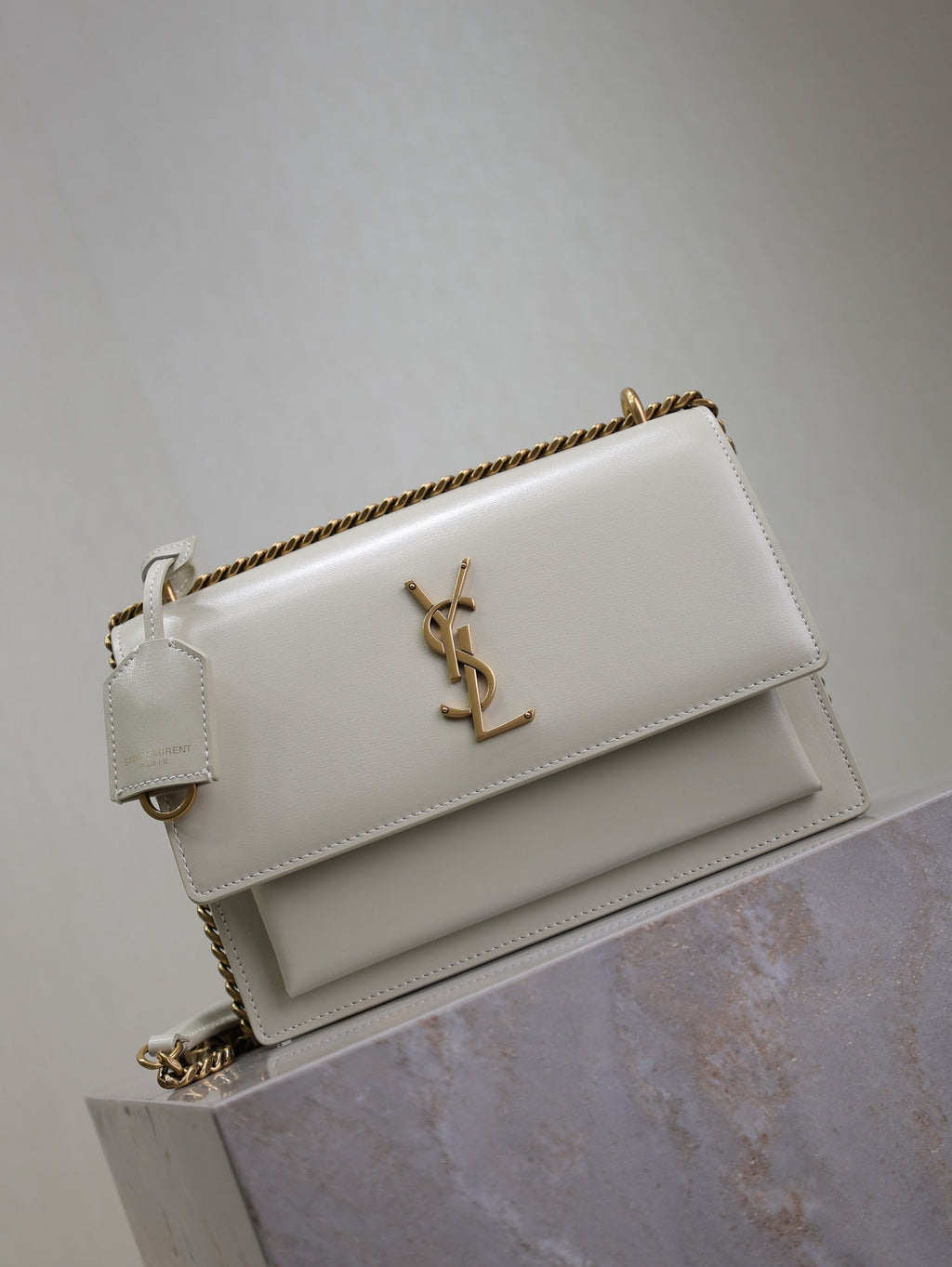 Saint Laurent 25S Sunset Bag 22 in Ivory Calfskin Gold Hardwre