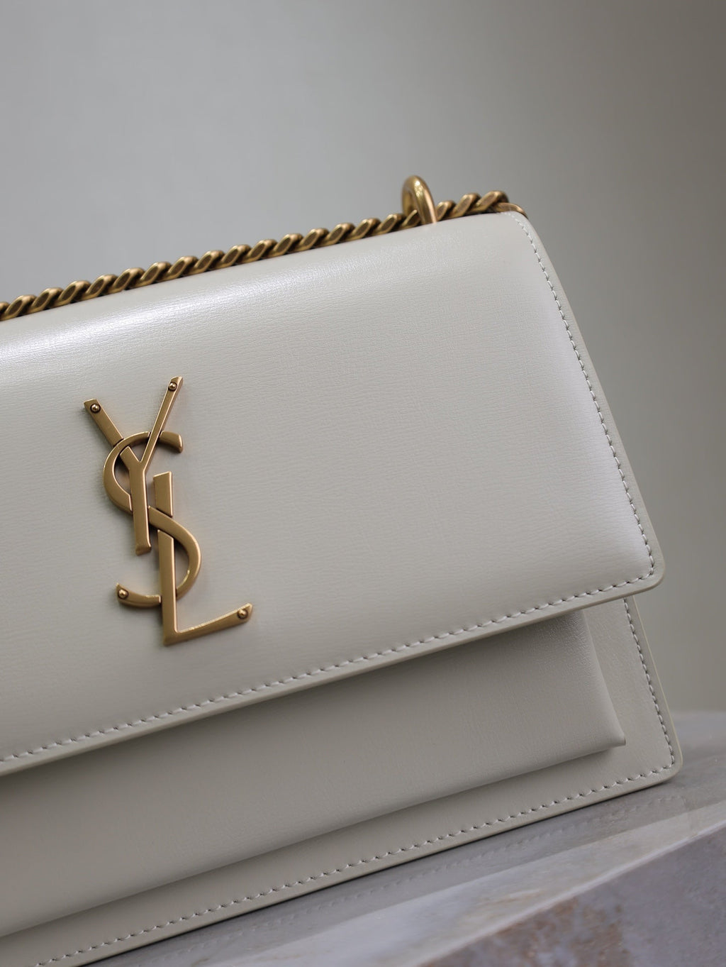 Saint Laurent 25S Sunset Bag 22 in Ivory Calfskin Gold Hardwre