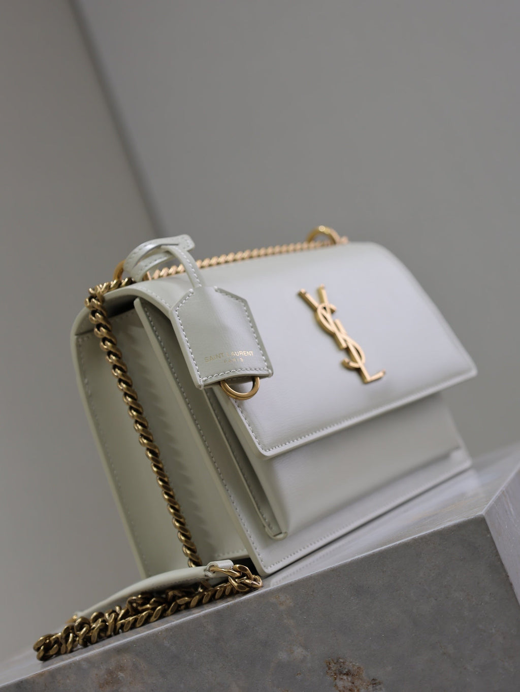 Saint Laurent 25S Sunset Bag 22 in Ivory Calfskin Gold Hardwre