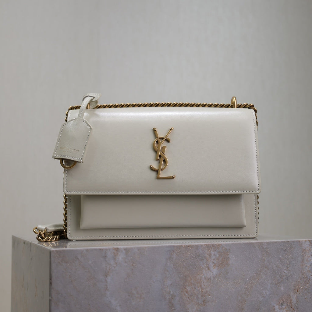 Saint Laurent 25S Sunset Bag 22 in Ivory Calfskin Gold Hardwre