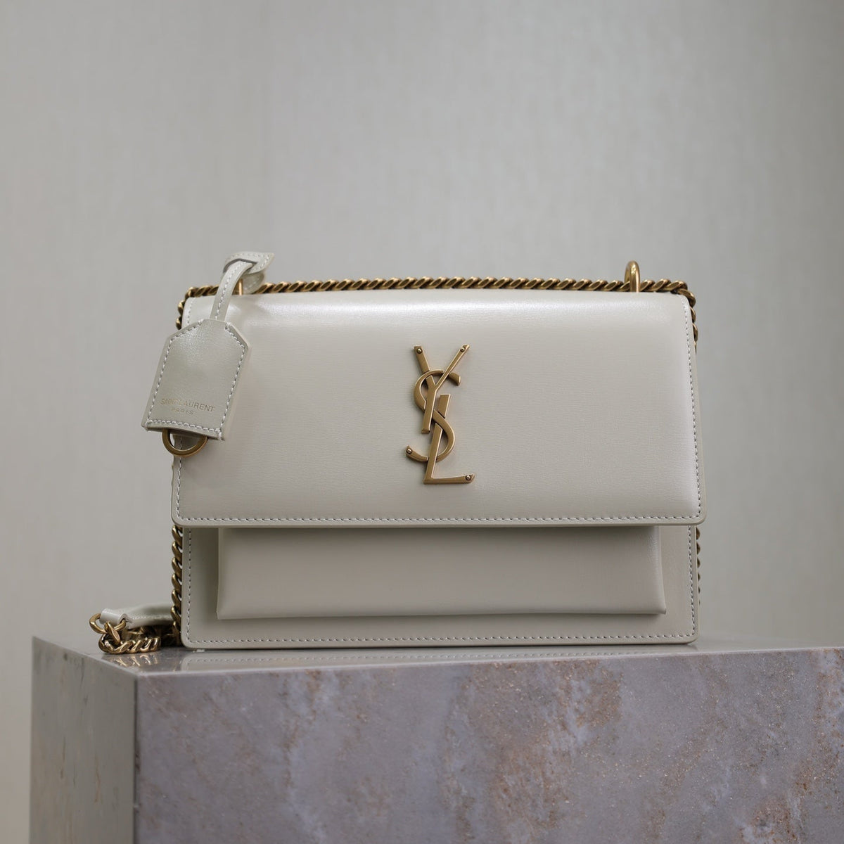 Saint Laurent 25S Sunset Bag 22 in Ivory Calfskin Gold Hardwre