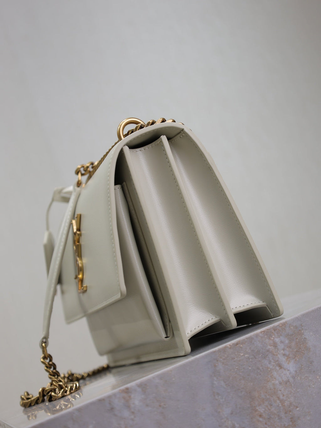 Saint Laurent 25S Sunset Bag 22 in Ivory Calfskin Gold Hardwre