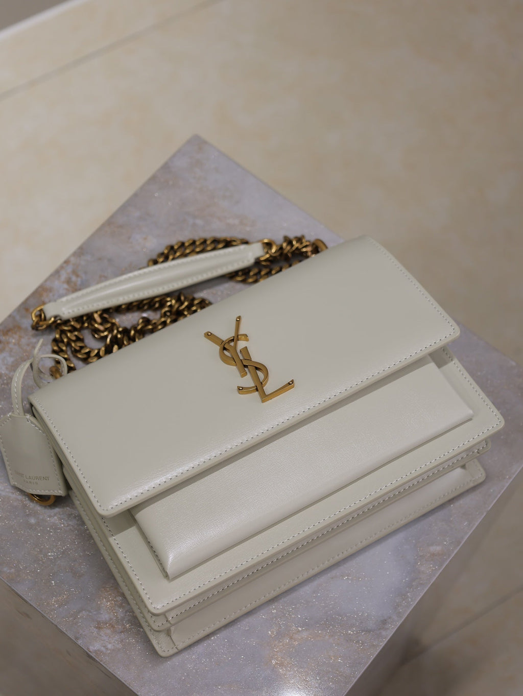 Saint Laurent 25S Sunset Bag 22 in Ivory Calfskin Gold Hardwre
