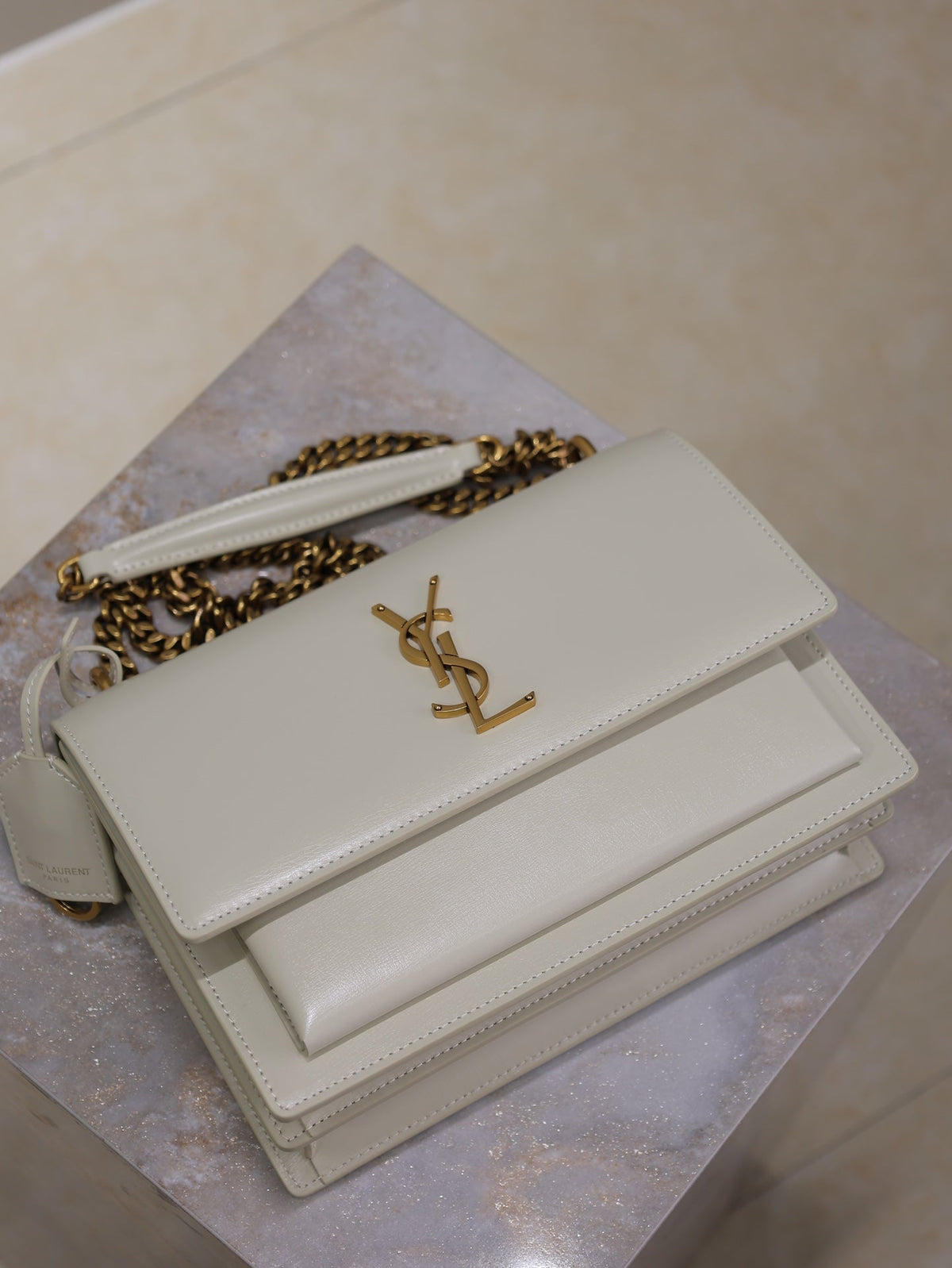 Saint Laurent 25S Sunset Bag 22 in Ivory Calfskin Gold Hardwre