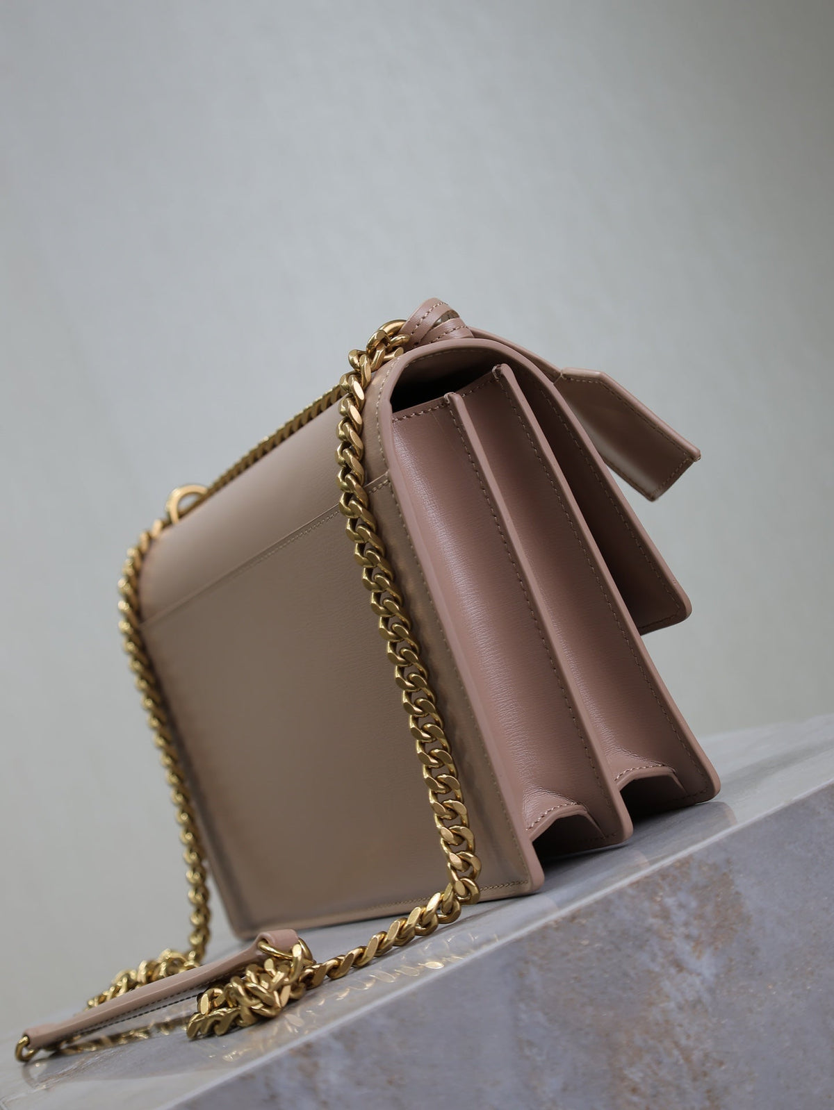 Saint Laurent 25S Sunset Bag 22 in Warm Taupe Pink Calfskin Gold Hardwre