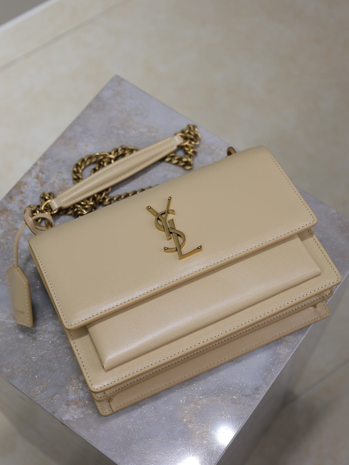 Saint Laurent 25S Sunset Bag 22 in Nude Calfskin Gold Hardwre