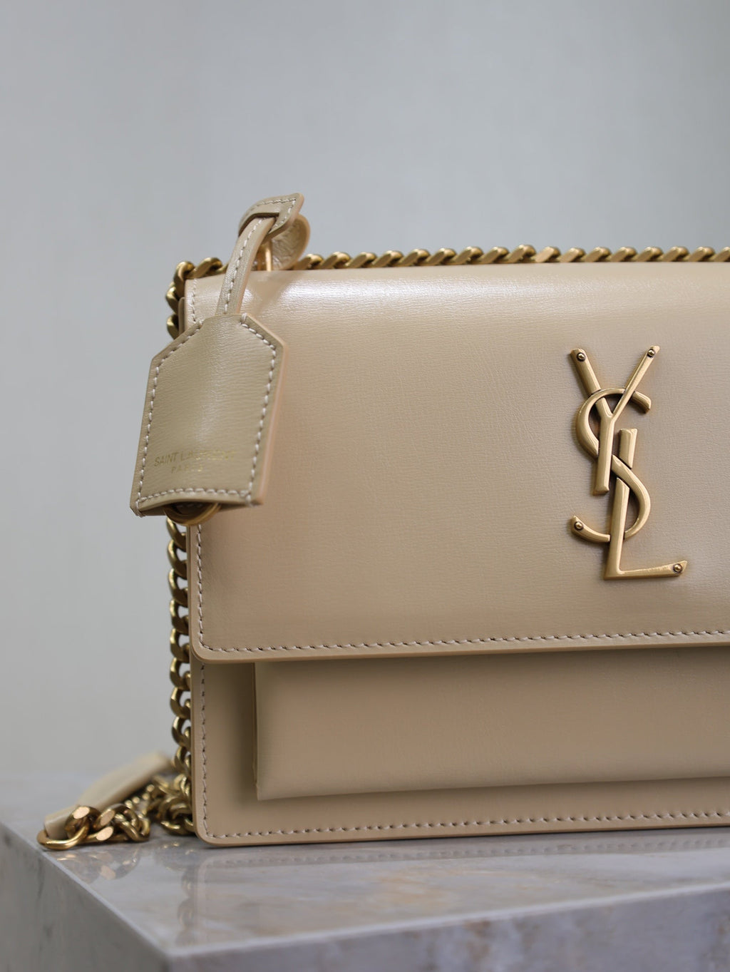 Saint Laurent 25S Sunset Bag 22 in Nude Calfskin Gold Hardwre