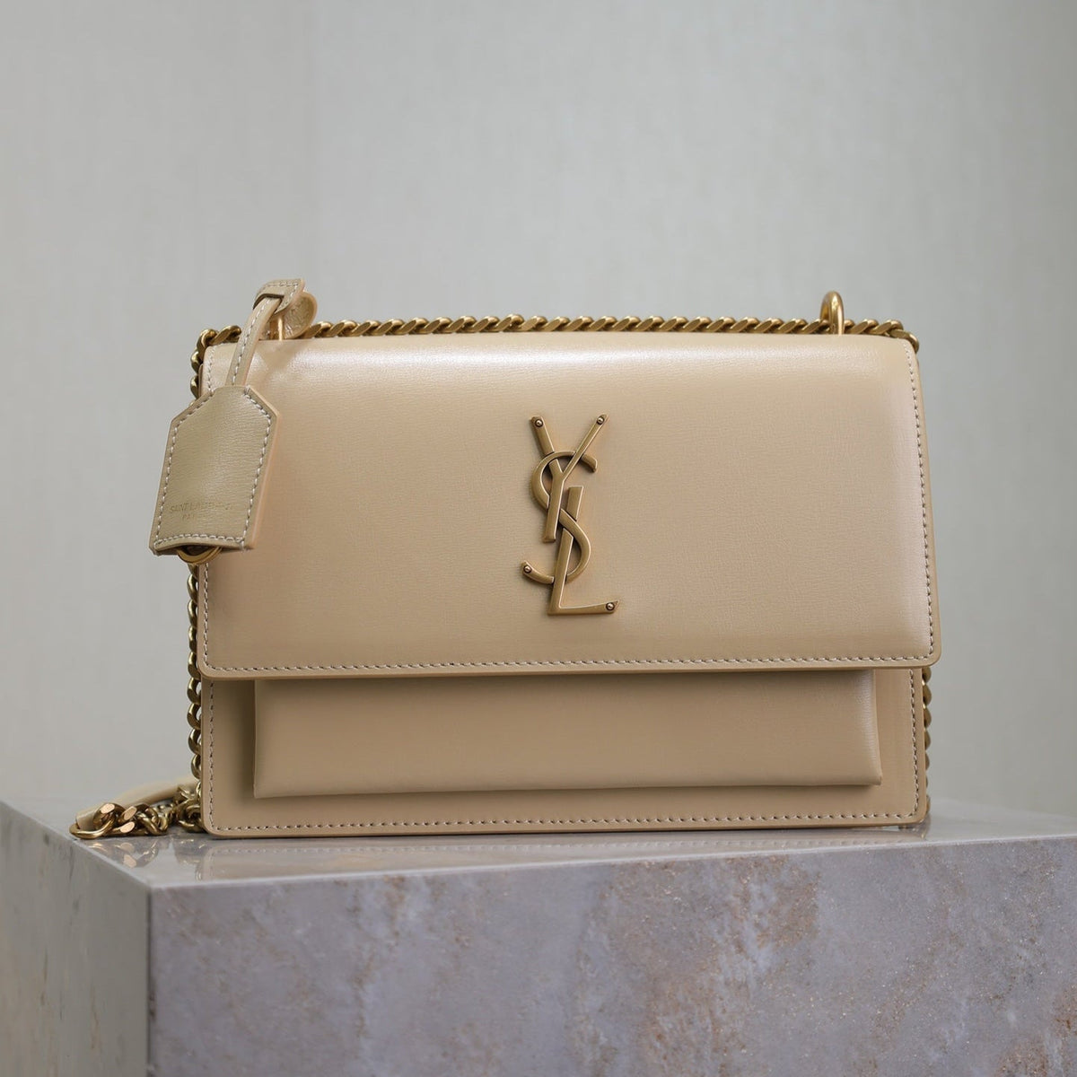 Saint Laurent 25S Sunset Bag 22 in Nude Calfskin Gold Hardwre