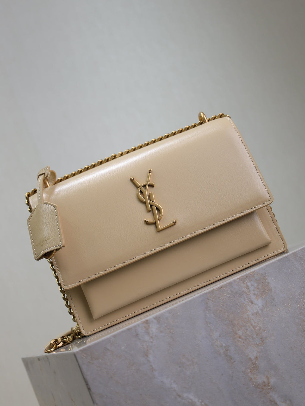 Saint Laurent 25S Sunset Bag 22 in Nude Calfskin Gold Hardwre