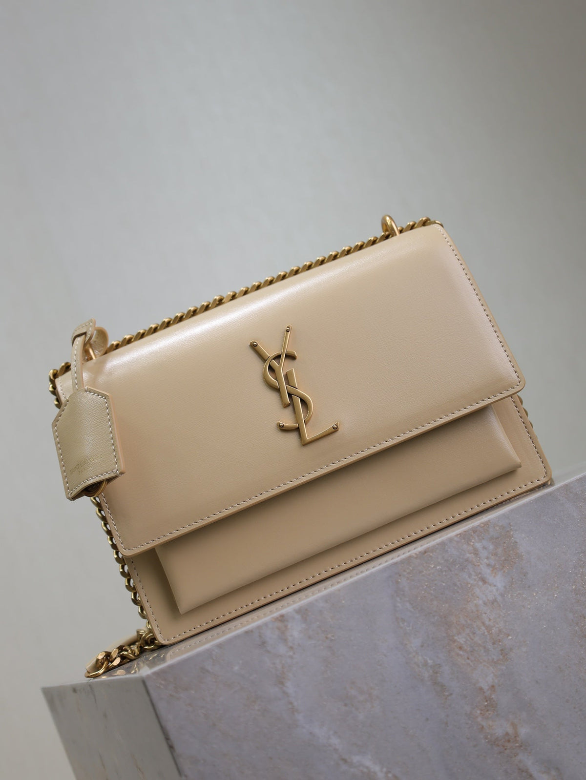Saint Laurent 25S Sunset Bag 22 in Nude Calfskin Gold Hardwre