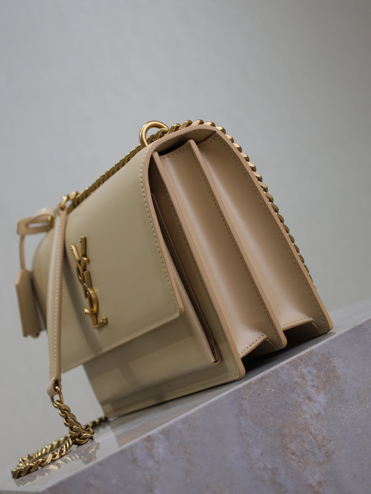 Saint Laurent 25S Sunset Bag 22 in Nude Calfskin Gold Hardwre