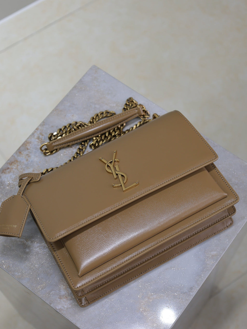 Saint Laurent 25S Sunset Bag 22 in Brown Calfskin Gold Hardwre