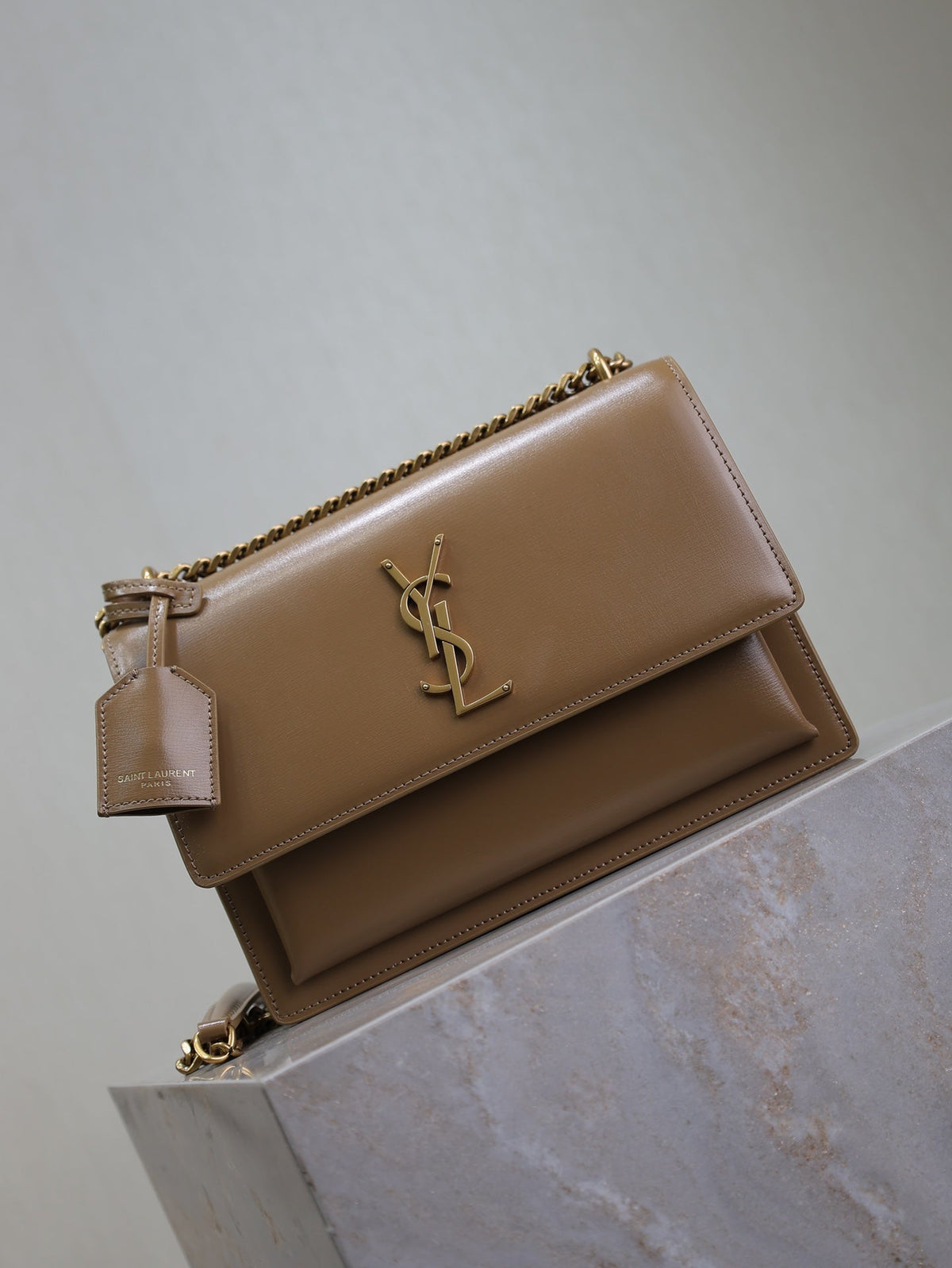 Saint Laurent 25S Sunset Bag 22 in Brown Calfskin Gold Hardwre