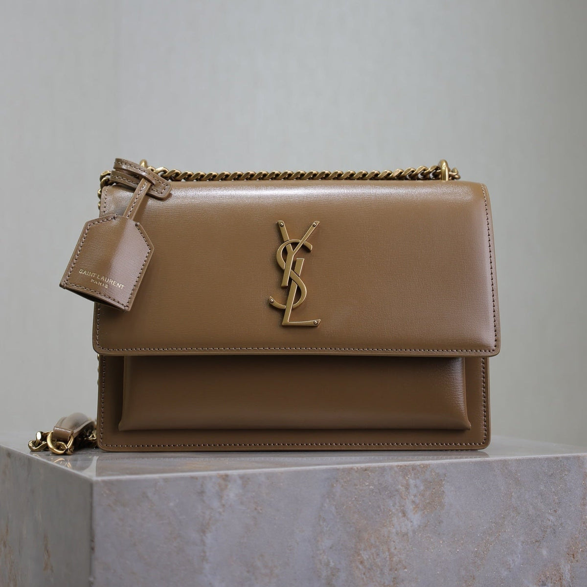Saint Laurent 25S Sunset Bag 22 in Brown Calfskin Gold Hardwre