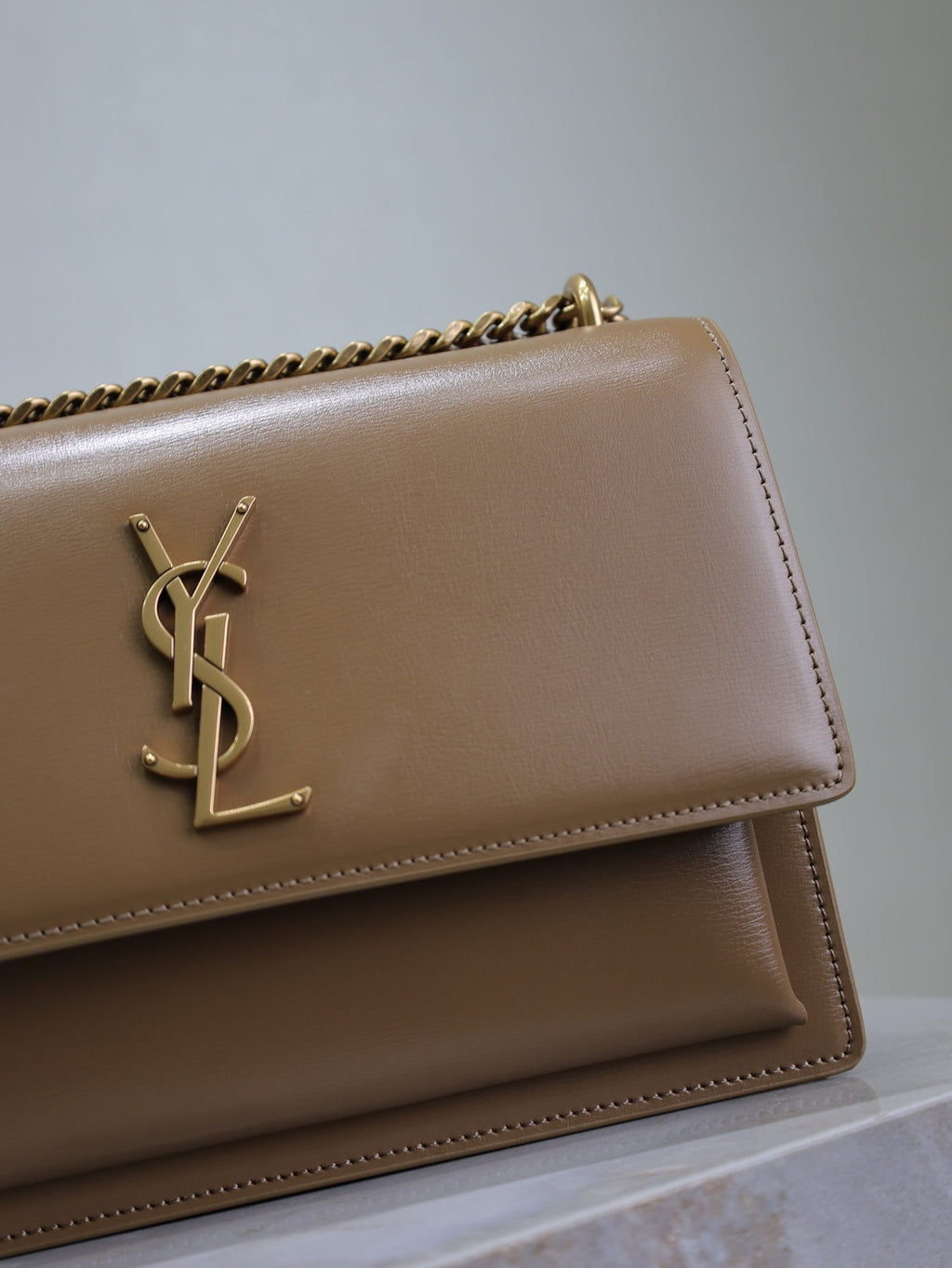 Saint Laurent 25S Sunset Bag 22 in Brown Calfskin Gold Hardwre