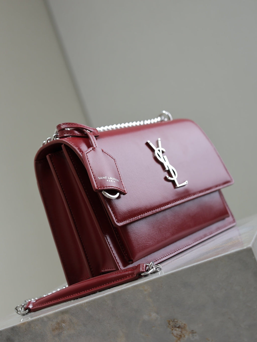 Saint Laurent 25S Sunset Bag 22 in Crimson Red Calfskin Silver Hardwre