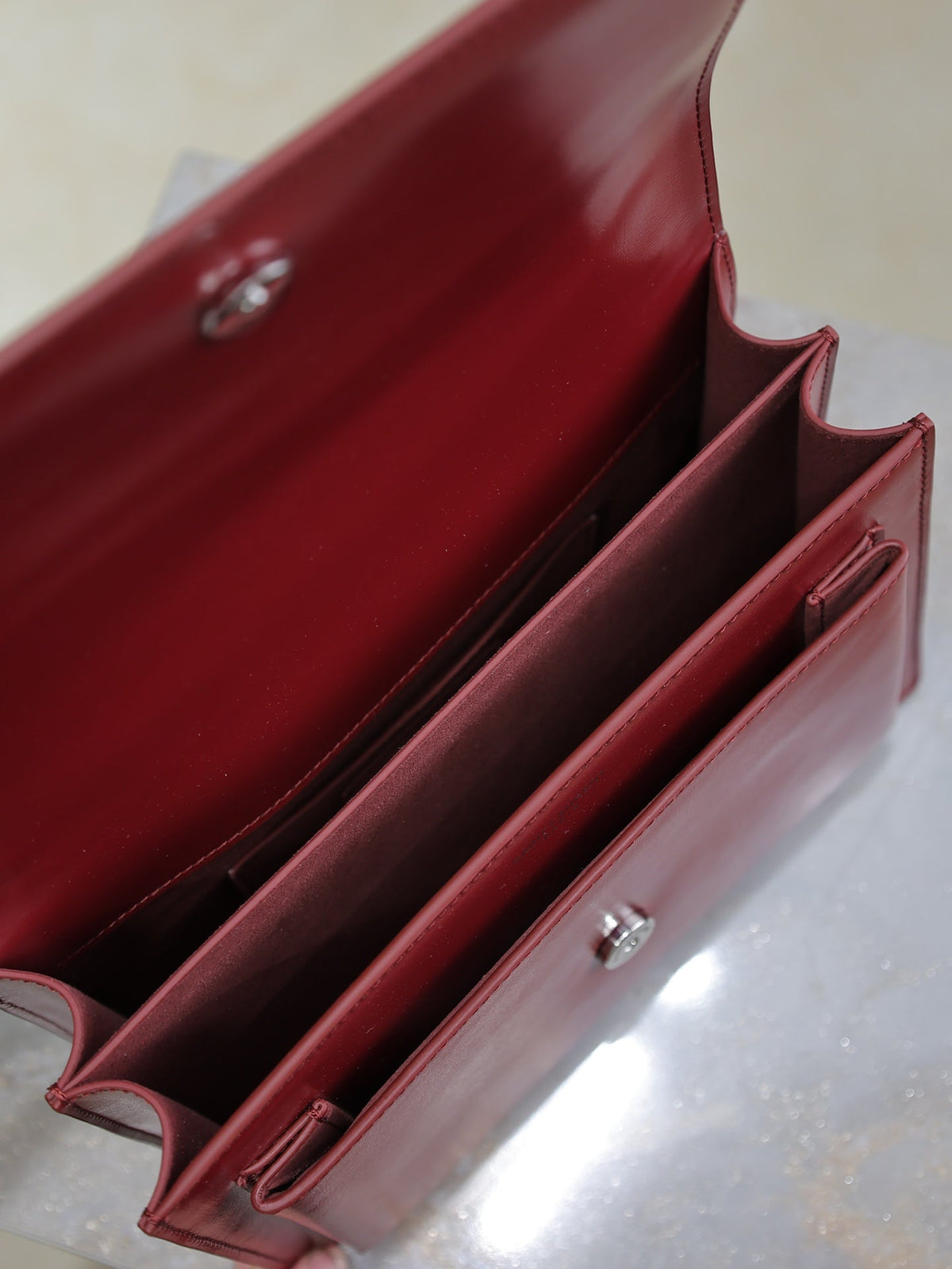 Saint Laurent 25S Sunset Bag 22 in Crimson Red Calfskin Silver Hardwre
