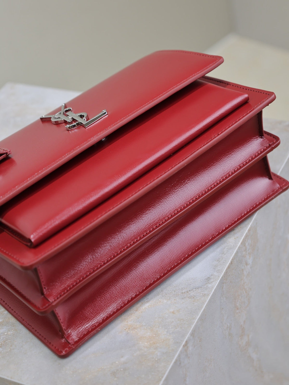 Saint Laurent 25S Sunset Bag 22 in Crimson Red Calfskin Silver Hardwre