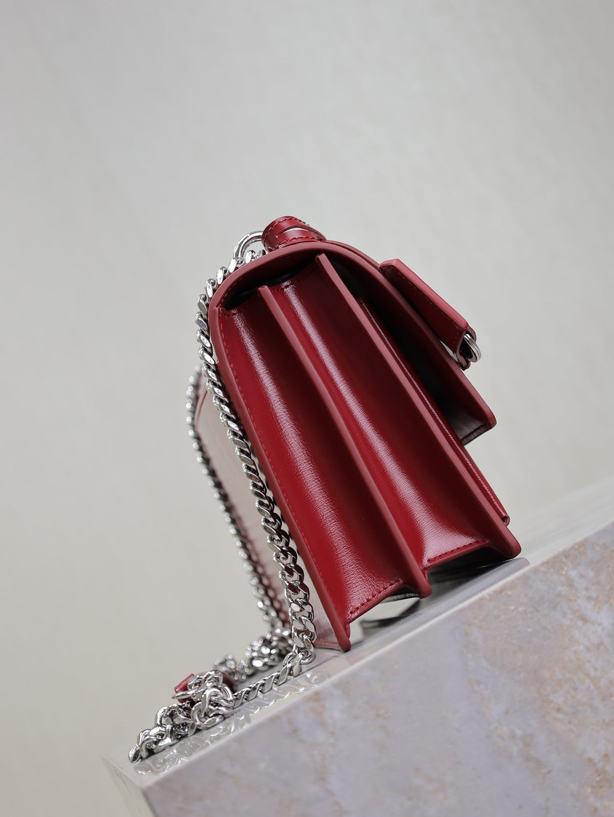 Saint Laurent 25S Sunset Bag 22 in Crimson Red Calfskin Silver Hardwre