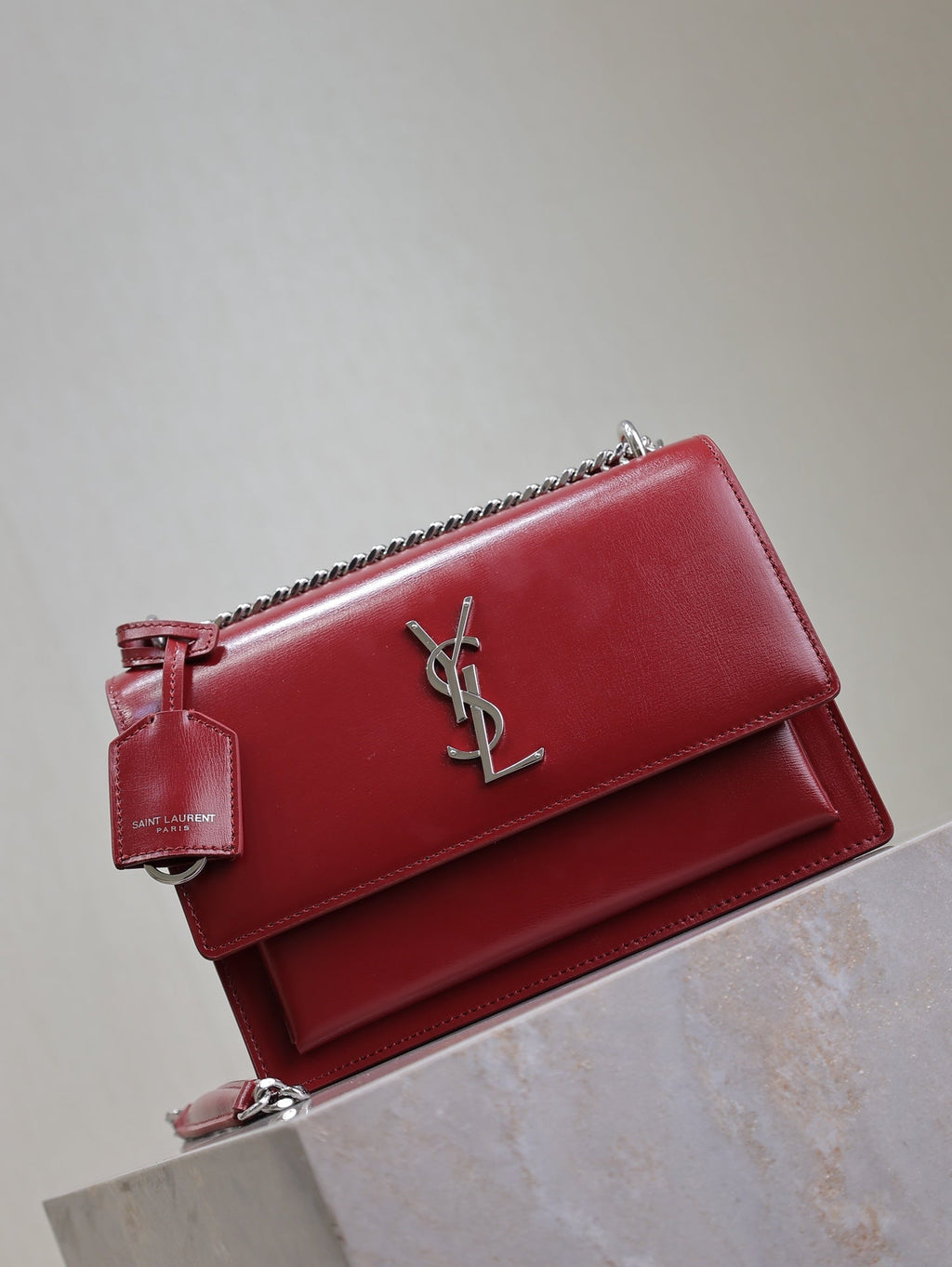 Saint Laurent 25S Sunset Bag 22 in Crimson Red Calfskin Silver Hardwre