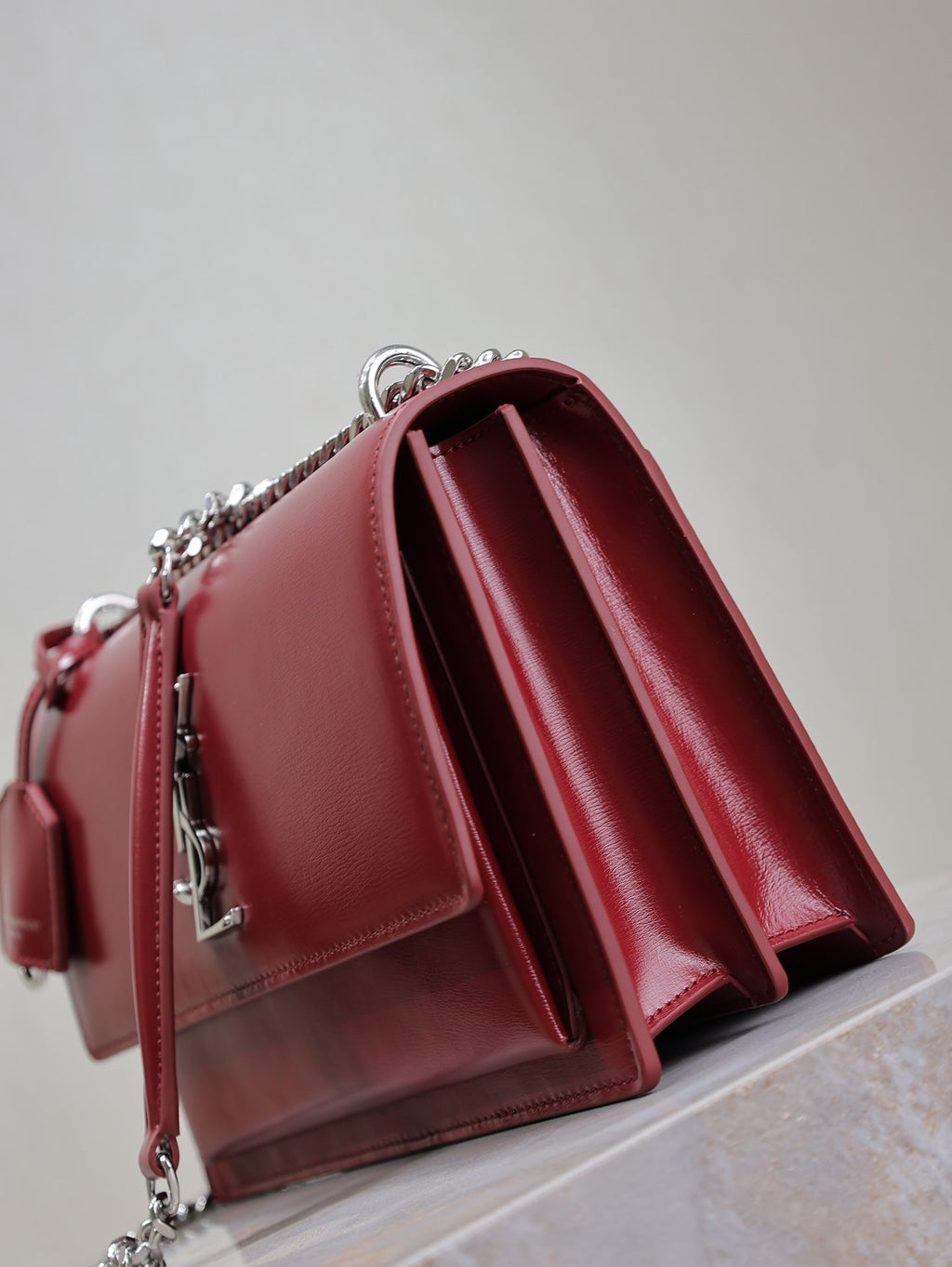 Saint Laurent 25S Sunset Bag 22 in Crimson Red Calfskin Silver Hardwre