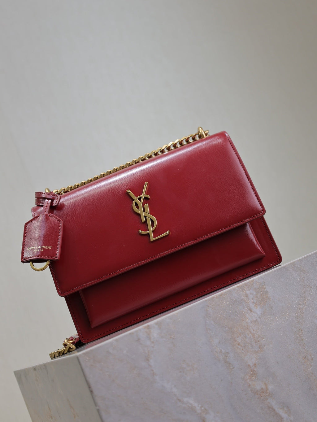 Saint Laurent 25S Sunset Bag 22 in Crimson Red Calfskin Gold Hardwre