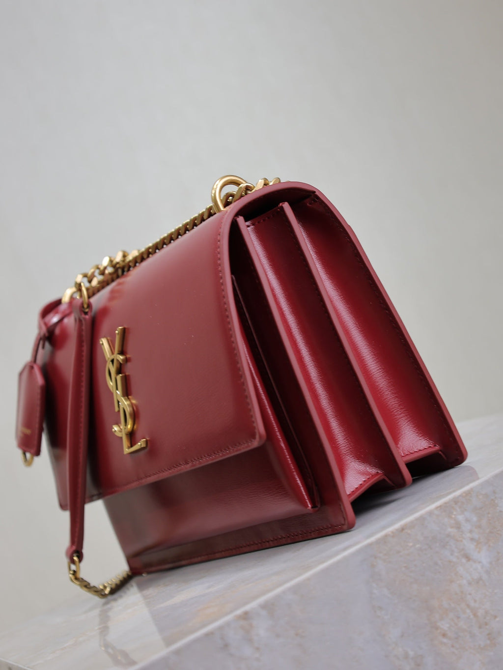 Saint Laurent 25S Sunset Bag 22 in Crimson Red Calfskin Gold Hardwre