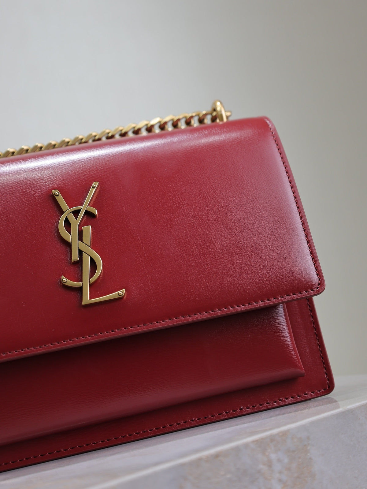 Saint Laurent 25S Sunset Bag 22 in Crimson Red Calfskin Gold Hardwre