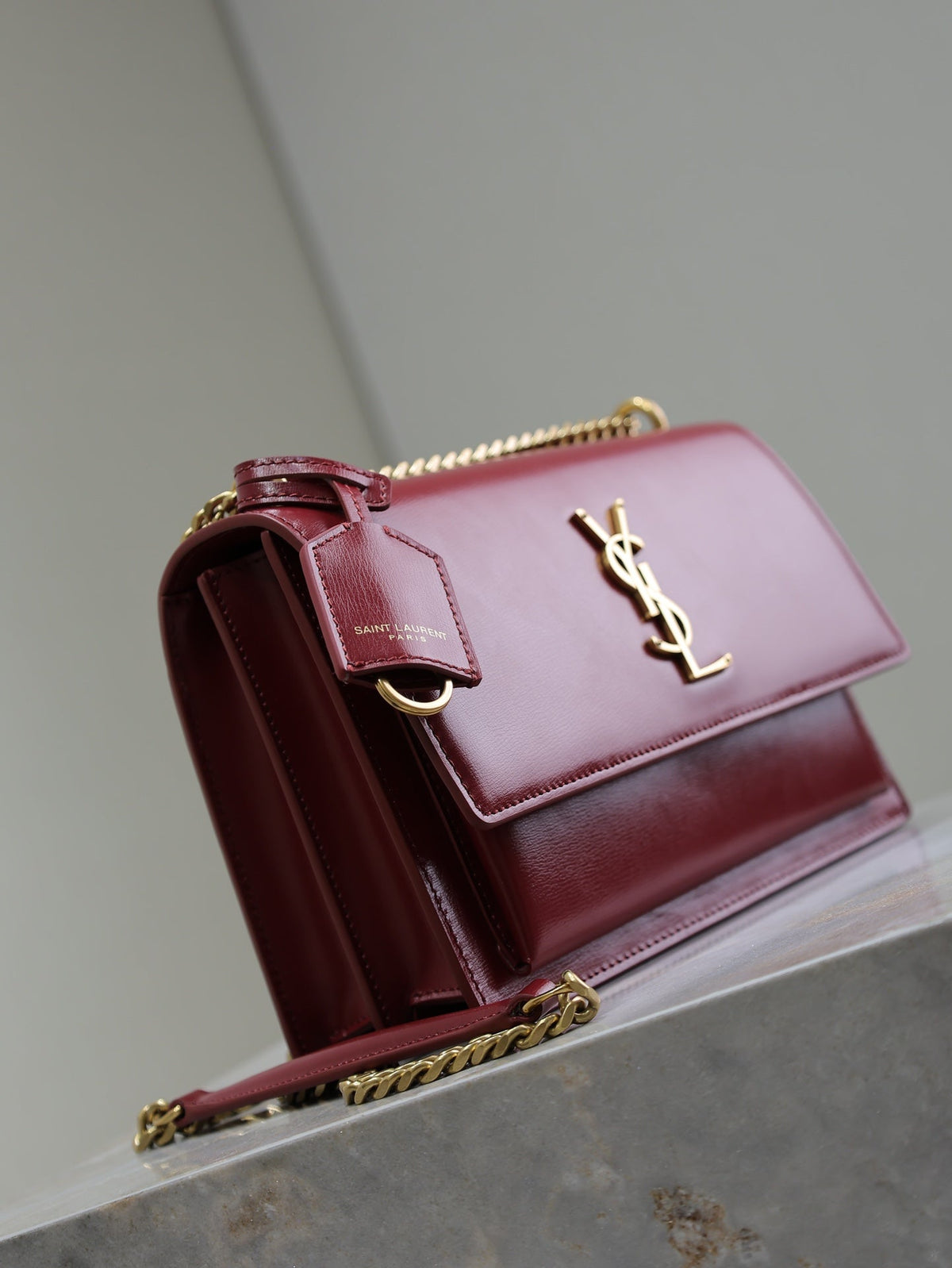 Saint Laurent 25S Sunset Bag 22 in Crimson Red Calfskin Gold Hardwre